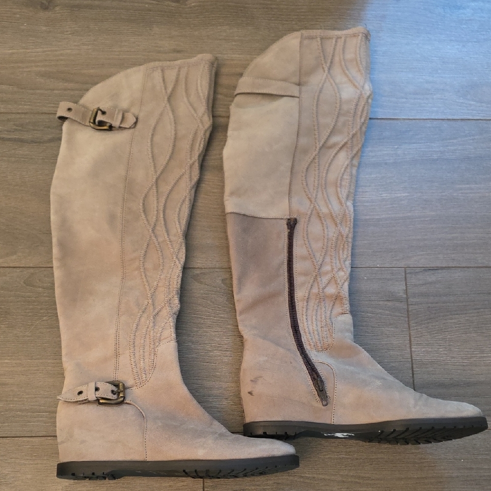 Napoleoni Chic Beige Suede Over the Knee Boots